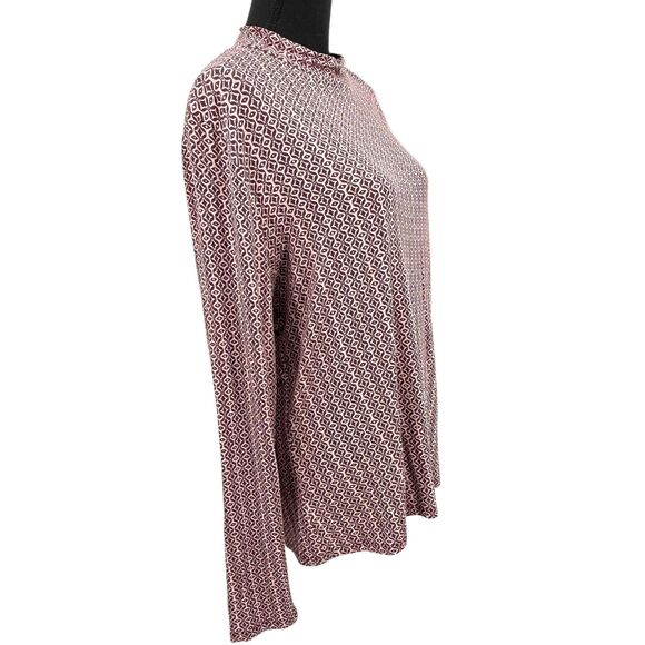 Boden Long Sleeve Burgundy Pink Geometric‎ Mock Neck Viscose Blouse Sz 16-18 - Picture 3 of 10